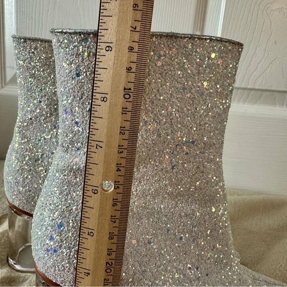 Sequin Glitter Ankle Boots Clear Sparkly Pointed Toe Block High Heel Shiny Boots - Picture 16 of 16